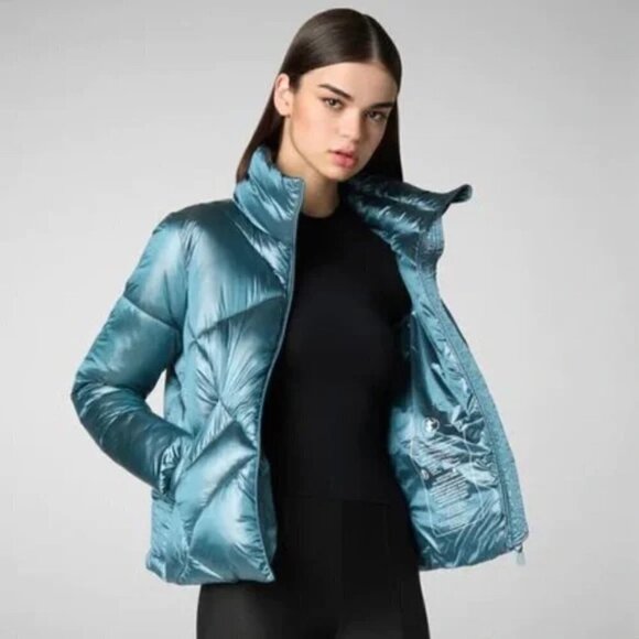 💕SAVE THE DUCK Joan Water Repellent Recycled Nylon Puffer Jacket Heaven Blue XS - Picture 1 of 16